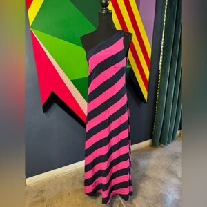 Vintage 90s Lauren Ralph Lauren Silk Diagonal Stripe One Shoulder Maxi Dress